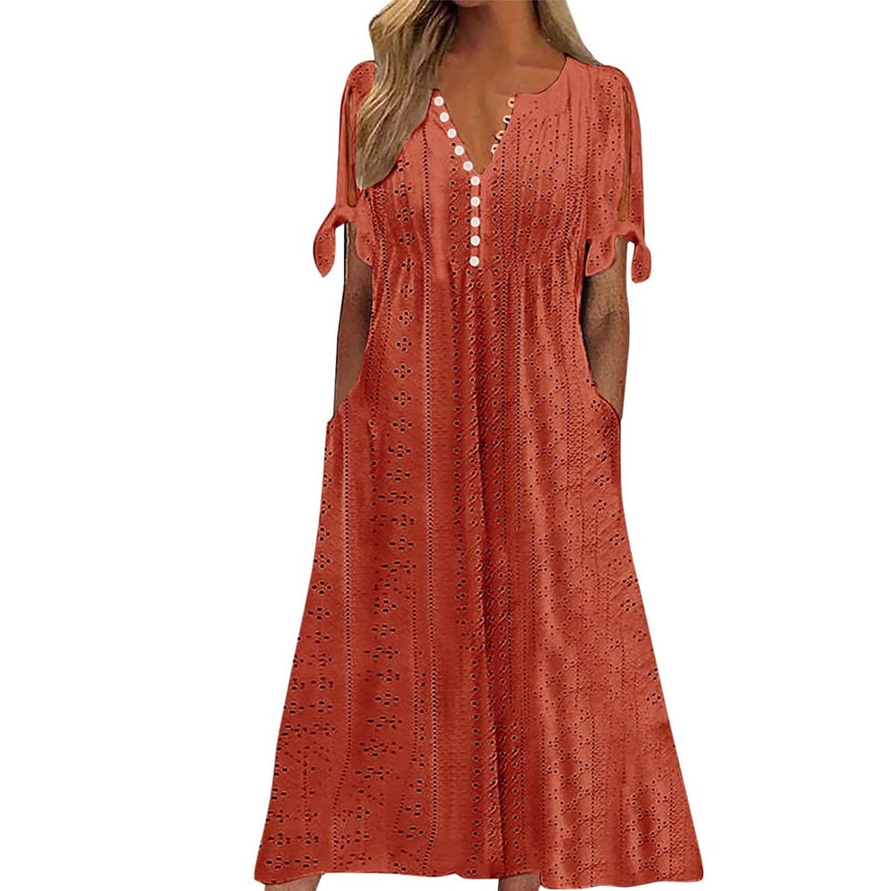 NaRHbrg Womens Summer Dress Casual Floral Print Midi Dress Button V Neck Short Sleeve Dresses Flowy Boho Beach Party Sundress