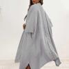 chouyatou Women's Boho Crochet Eyelet Open Front Irregular Long Cotton Beach Coverup Cardigan Shirt Blouses (XX-Large, Gray) view 3