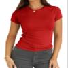 Abardsion Women Casual Raglan Sleeve Crewneck Slim T Shirts - 2026 Spring Summer Basic Activewear Going Out Tops(Big Red, XS) view 1