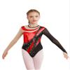 ACSUSS Long Sleeve Gymnastic Leotard for Girls Metallic Rhinestone Dance Skating Unitard Competition Bodysuit Dancewear Red 12 Years view 1