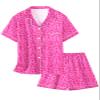 Silk Pajama Set for Girl Satin Button-up Pajama Sleepwear Gifts for Kids, Hot Pink Leopard, 3-4T view 1