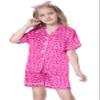 Silk Pajama Set for Girl Satin Button-up Pajama Sleepwear Gifts for Kids, Hot Pink Leopard, 3-4T view 2