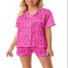 Silk Pajama Set for Girl Satin Button-up Pajama Sleepwear Gifts for Kids, Hot Pink Leopard, 3-4T view 4