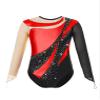 ACSUSS Long Sleeve Gymnastic Leotard for Girls Metallic Rhinestone Dance Skating Unitard Competition Bodysuit Dancewear Red 16 Years view 3