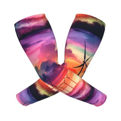 Augenstern Unisex Lightweight Cooling Arm Sleeves Watercolor-Wind-Turbines Compression Warmer Cover For Outdoor Activity