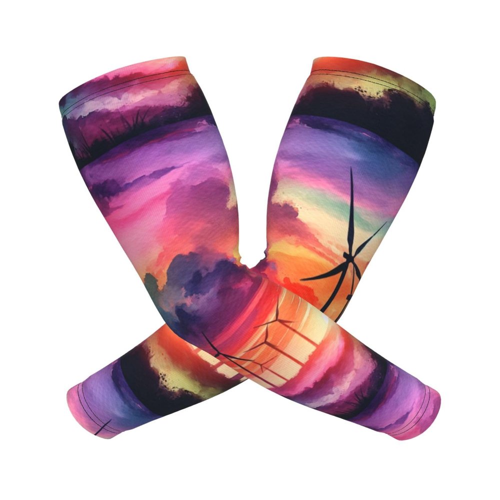 Augenstern Unisex Lightweight Cooling Arm Sleeves Watercolor-Wind-Turbines Compression Warmer Cover For Outdoor Activity