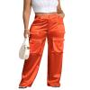 Aressdom Metallic Cargo Pants for Women Curvy African High Waisted Shiny Outfits, Work Office Business, Orange, L view 1