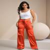 Aressdom Metallic Cargo Pants for Women Curvy African High Waisted Shiny Outfits, Work Office Business, Orange, L view 3