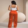 Aressdom Metallic Cargo Pants for Women Curvy African High Waisted Shiny Outfits, Work Office Business, Orange, L view 4