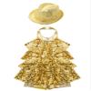 ACSUSS Sleeveless Jazz Dance Dress for Kids Girls Sequin Tap Latin Ballroom Dance Dress Performance Costume and Hat Gold 14 Years view 3