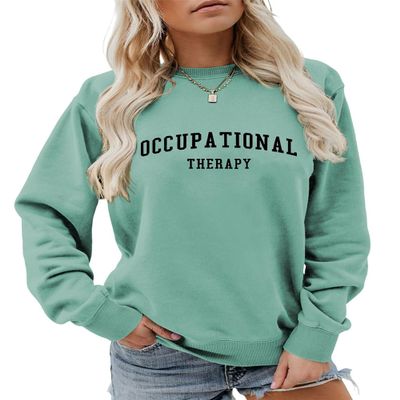ESIKAH Occupational Therapy Sweatshirt OT Therapist Sweater OT Assistant Shirt Women Casual Crewneck Long Sleeve Pullover Top Green, Small