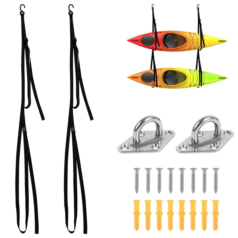KaKayak Storage Strap,Kayak Hanging Straps,Adjustable Kayak Wall Mount Straps,Double Kayak Storage Strap System With Paddle Loop and Stainless Steel Hook for Hanging Kayak,Paddle Board,Surfboard Canoe