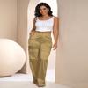 Aressdom Metallic Cargo Pants for Women Shiny High Waist Wide Leg Pants with Pockets, Going Out Outfits, Light Yellow, S view 2