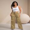 Aressdom Metallic Cargo Pants for Women Shiny High Waist Wide Leg Pants with Pockets, Going Out Outfits, Light Yellow, S view 3