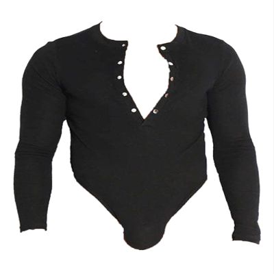TiaoBug Men's One-Piece Wrestling Singlet Bodysuit Jumpsuit Long Sleeve Leotard Undershirt Romper Black XX-Large