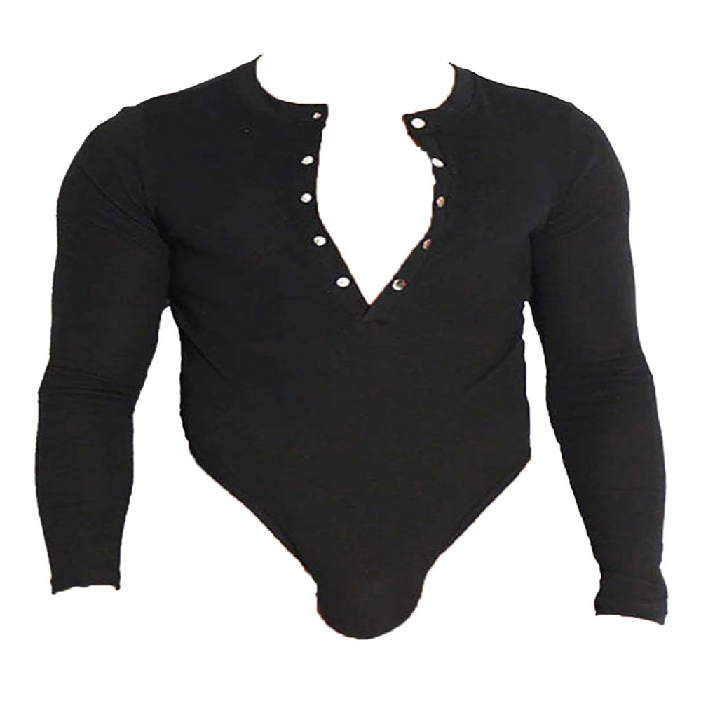 TiaoBug Men's One-Piece Wrestling Singlet Bodysuit Jumpsuit Long Sleeve Leotard Undershirt Romper Black XX-Large