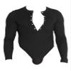 TiaoBug Men's One-Piece Wrestling Singlet Bodysuit Jumpsuit Long Sleeve Leotard Undershirt Romper Black XX-Large view 1