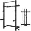 RitFit Multi-Functional Folding Squat Rack for Home Gym, 2.36'' x 2.36'' Wall Mounted Squat Rack with Attachments - Space Saving Squat Power Rack, Black view 1