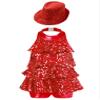 ACSUSS Sleeveless Jazz Dance Dress for Kids Girls Sequin Tap Latin Ballroom Dance Dress Performance Costume and Hat Red 14 Years view 1