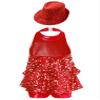 ACSUSS Sleeveless Jazz Dance Dress for Kids Girls Sequin Tap Latin Ballroom Dance Dress Performance Costume and Hat Red 14 Years view 2