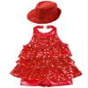 ACSUSS Sleeveless Jazz Dance Dress for Kids Girls Sequin Tap Latin Ballroom Dance Dress Performance Costume and Hat Red 14 Years view 3