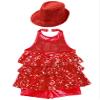 ACSUSS Sleeveless Jazz Dance Dress for Kids Girls Sequin Tap Latin Ballroom Dance Dress Performance Costume and Hat Red 14 Years view 4