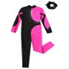 Jowowha Girls Full Body Gymnastics Leotard Sparkle Long Sleeve Color Block Dance Jumpsuit with Hair Scrunchie Hot Pink&Black 10 Years view 3