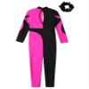 Jowowha Girls Full Body Gymnastics Leotard Sparkle Long Sleeve Color Block Dance Jumpsuit with Hair Scrunchie Hot Pink&Black 10 Years view 4