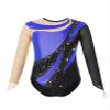 ACSUSS Long Sleeve Gymnastic Leotard for Girls Metallic Rhinestone Dance Skating Unitard Competition Bodysuit Dancewear Royal Blue 6 Years view 3