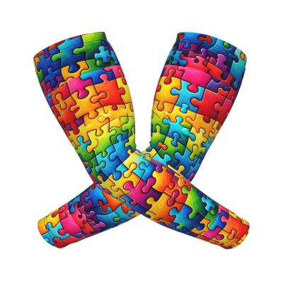 Augenstern Unisex Lightweight Cooling Arm Sleeves Autism-Puzzle-Piece Compression Warmer Cover For Outdoor Activity