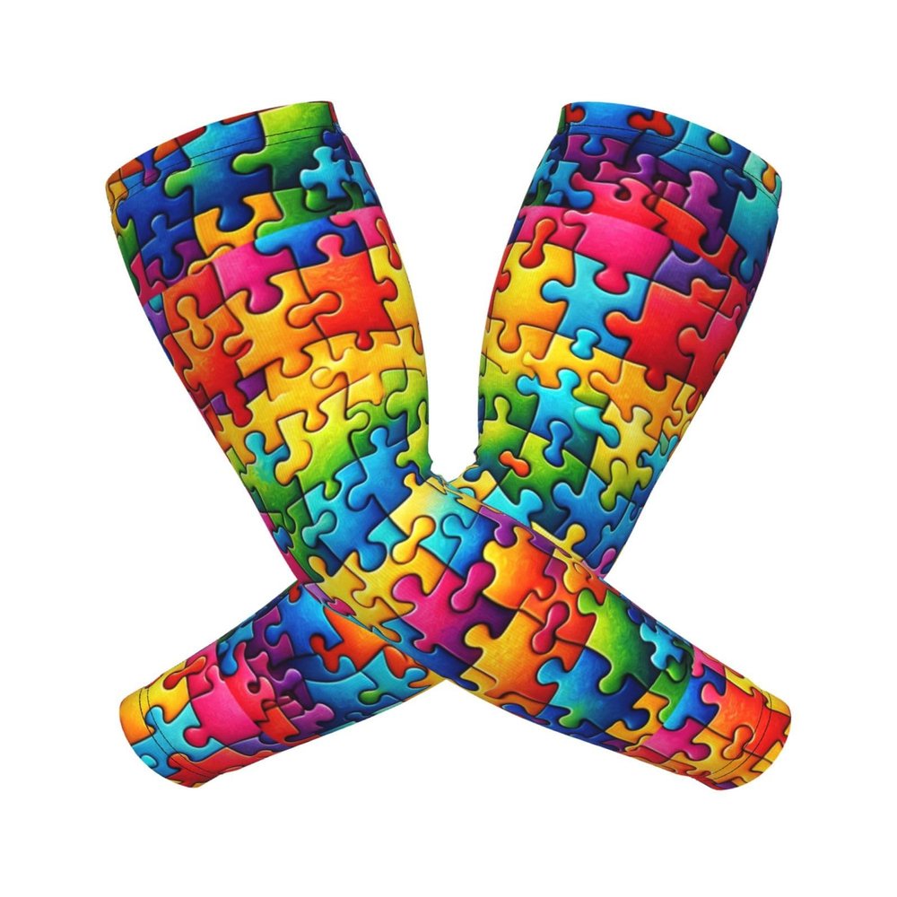 Augenstern Unisex Lightweight Cooling Arm Sleeves Autism-Puzzle-Piece Compression Warmer Cover For Outdoor Activity
