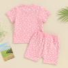 0-3T Toddler Baby Girl Summer Clothes Short Sleeve Floral Tshirt Tops and Shorts Set Oversized Outfit Boho Clothes (A-Pink, 6-12 Months) view 2
