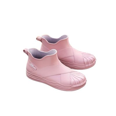 Hhhchpm Women's Waterproof and Wear-Resistant Rubber Ankle Rain Boots, Comfortable Solid Color Non-Slip Outdoor Garden Work Rain Boots (Pink,5.5)