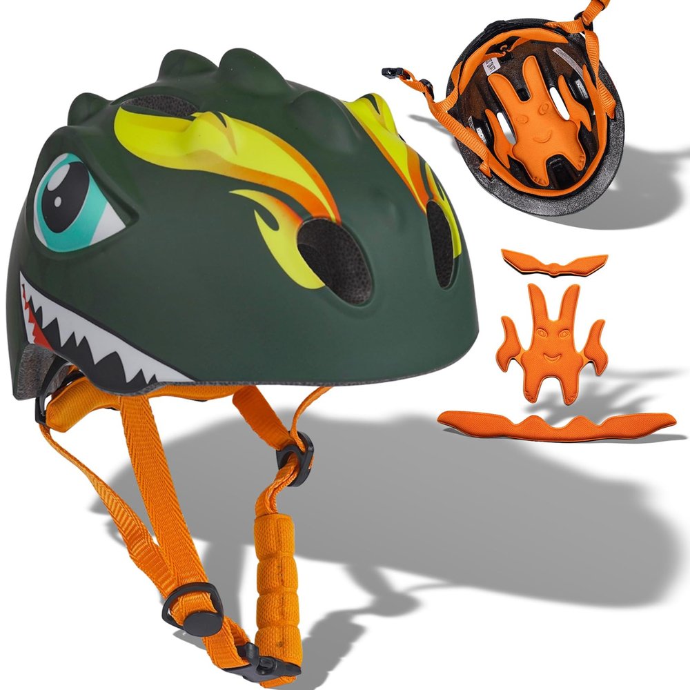 Toddler Bike Helmet Kids Bike Helmet for 3 4 5 6 Years Old Boys Girls Kids with 3D Dinosaur Design and Safety Certified, Toddler Bike Cycling Skating Skateboard Scooter Helmet (Green)