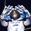 Battle Sports Blue Strips Wide Receiver Football Gloves, Ultra Stick Adult & Youth Gloves - Adult Medium, White/Blue view 3