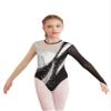 ACSUSS Long Sleeve Gymnastic Leotard for Girls Metallic Rhinestone Dance Skating Unitard Competition Bodysuit Dancewear Silver 6 Years view 1