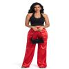 Aressdom Party Pants for Women Shiny Metallic Cargo Baggy Bottom with Pockets, Sexy Cute Outfits, Red, XL view 2