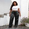 Aressdom Metallic Satin Cargo Oversized Pants for Women Tall Plus Size Dressy Concert Dinner Outfits, Black, 2XL view 2