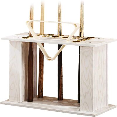 CQBXRD Billiard Cue Rack Organizers Floor - Ball Cue Stand - Wooden 16 Pool Snooker Cue Rack - Simple Assembly, for Pool Bars, Clubs Billiard Players, 60X25X55cm (White)