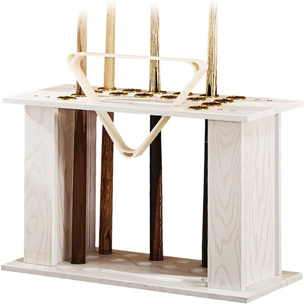 CQBXRD Billiard Cue Rack Organizers Floor - Ball Cue Stand - Wooden 16 Pool Snooker Cue Rack - Simple Assembly, for Pool Bars, Clubs Billiard Players, 60X25X55cm (White)