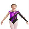 ACSUSS Long Sleeve Gymnastic Leotard for Girls Metallic Rhinestone Dance Skating Unitard Competition Bodysuit Dancewear Purple 10 Years view 1