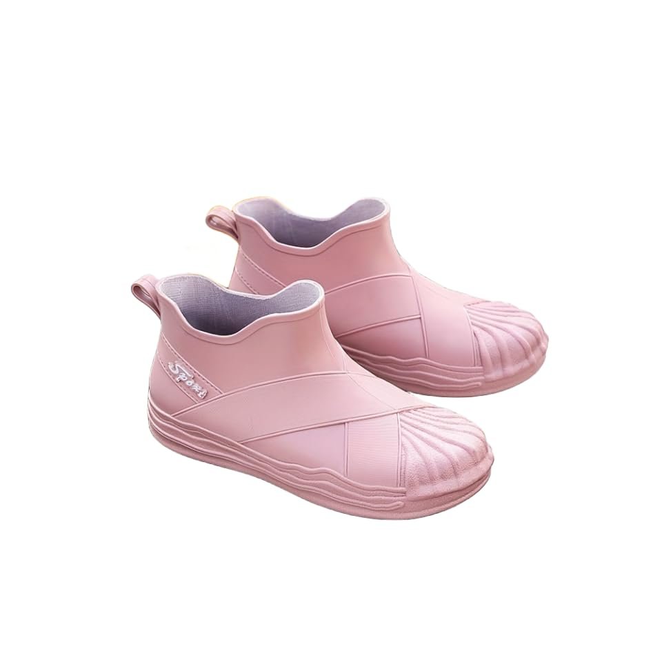Hhhchpm Women's Waterproof and Wear-Resistant Rubber Ankle Rain Boots, Comfortable Solid Color Non-Slip Outdoor Garden Work Rain Boots (Pink,6.5)