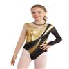 ACSUSS Long Sleeve Gymnastic Leotard for Girls Metallic Rhinestone Dance Skating Unitard Competition Bodysuit Dancewear Gold 10 Years view 1