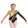 ACSUSS Long Sleeve Gymnastic Leotard for Girls Metallic Rhinestone Dance Skating Unitard Competition Bodysuit Dancewear Gold 10 Years view 2