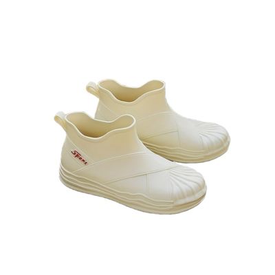 Hhhchpm Women's Waterproof and Wear-Resistant Rubber Ankle Rain Boots, Comfortable Solid Color Non-Slip Outdoor Garden Work Rain Boots (White,7.5)