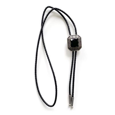 ARTICAL HEART Vintage Silver Western Celtic With Black Agate Stone Bolo Tie