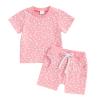 0-3T Toddler Baby Girl Summer Clothes Short Sleeve Floral Tshirt Tops and Shorts Set Oversized Outfit Boho Clothes (A-Pink, 2-3 Years) view 1