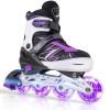LEJIJIT Adjustable Kids Inline Skates for Girls Boys Children Beginners, Black & Purple Inline Skates with Light Up Wheels for Kids and Youth for Indoor Outdoor Sports (Medium) view 1