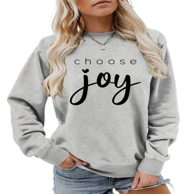 ESIKAH Choose Joy Sweatshirt Christian Sweatshirt Jesus Religious Shirt Gift Women Casual Crewneck Inspirational Pullover Top Gray