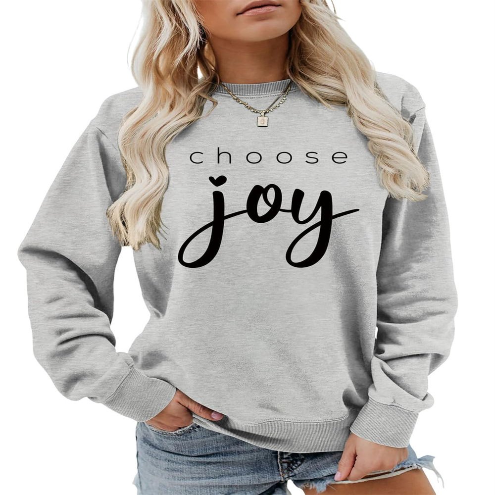 ESIKAH Choose Joy Sweatshirt Christian Sweatshirt Jesus Religious Shirt Gift Women Casual Crewneck Inspirational Pullover Top Gray